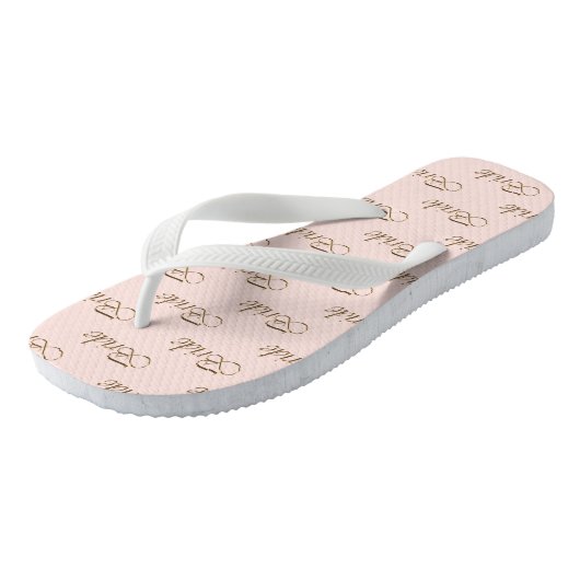 Bride blush roze goudkalligrafiepatroon elegant teenslippers (Schuin)