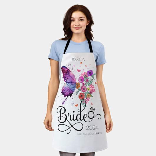 Bride boho Floral Butterfly Kitchen Gift Schort (Gedragen)