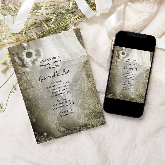 Bride, Boots en Sunflower Country Vrijgezellenfees Kaart