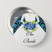 Bride Bridal Party Button/Pin Damask Royal Blue Ronde Button 7,6 Cm (Voorkant /achterkant)