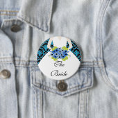 Bride Bridal Party Button/Pin Damask Royal Blue Ronde Button 7,6 Cm (In situ)