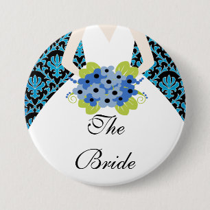Bride Bridal Party Button/Pin Damask Royal Blue Ronde Button 7,6 Cm