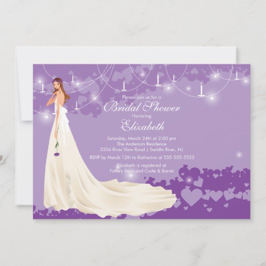 Bride Bridal Shower Invitation Trendy Paars Kaart (Voorkant)
