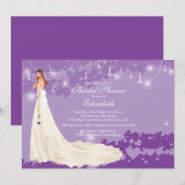 Bride Bridal Shower Invitation Trendy Paars Kaart (Voorkant / Achterkant)