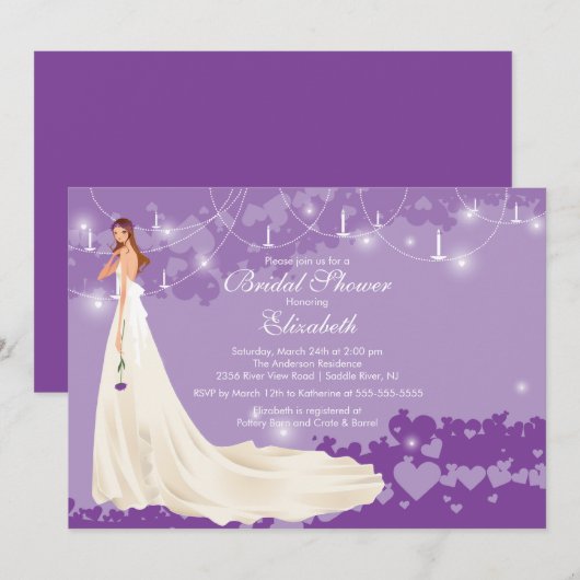 Bride Bridal Shower Invitation Trendy Paars Kaart (Voorkant / Achterkant)
