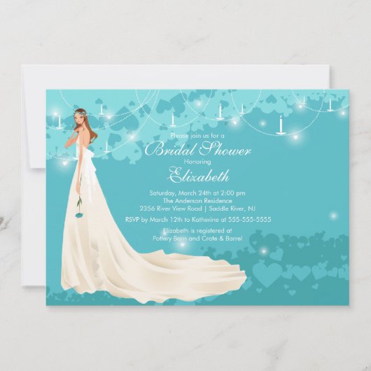 Bride Bridal Shower Invitation Trendy Turquoise Kaart (Voorkant)