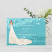 Bride Bridal Shower Invitation Trendy Turquoise Kaart (Staand voorkant)
