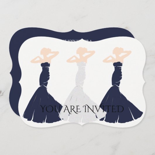 BRIDE & Bridesmaid Navy Blue Vrijgezellenfeest Par Kaart (Voorkant / Achterkant)