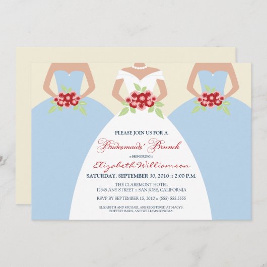 Bride & Bridesmaids' Brunch Invite (sky blue) Kaart (Voorkant / Achterkant)