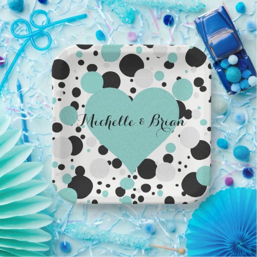 BRIDE & Bridesmaids Shimmer Blue Polka Dot Party Papieren Bordje (Feest)