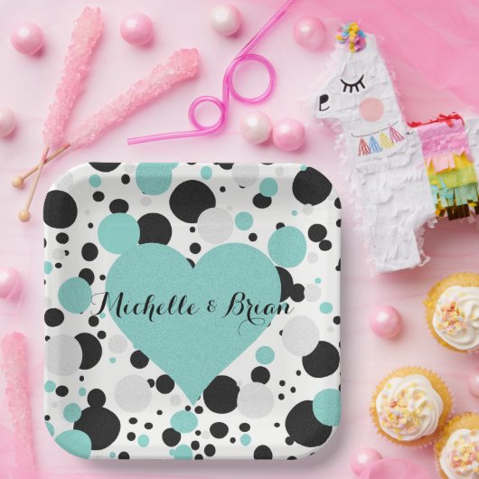 BRIDE & Bridesmaids Shimmer Blue Polka Dot Party Papieren Bordje (Feest)