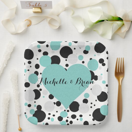 BRIDE & Bridesmaids Shimmer Blue Polka Dot Party Papieren Bordje (Huwelijk)
