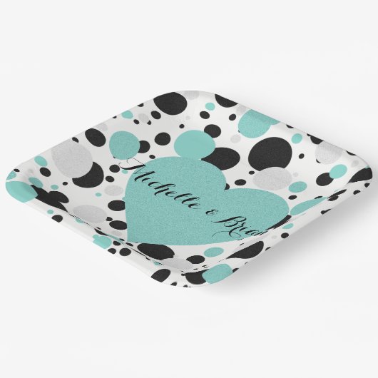 BRIDE & Bridesmaids Shimmer Blue Polka Dot Party Papieren Bordje (Gebogen)