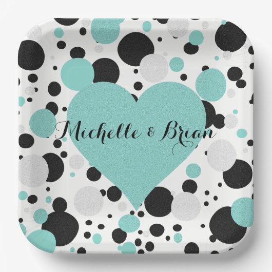 BRIDE & Bridesmaids Shimmer Blue Polka Dot Party Papieren Bordje (Voorkant)