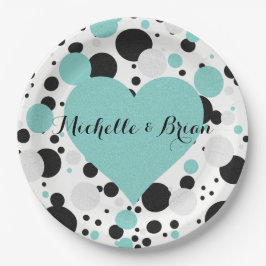 BRIDE & Bridesmaids Shimmer Blue Polka Dot Party Papieren Bordje