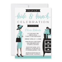 Bride & Brunch Shower Invitation, blauw, zwart
