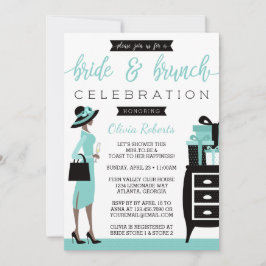 Bride & Brunch Shower Invitation, blauw, zwart Kaart
