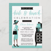 Bride & Brunch Shower Invitation, blauw, zwart Kaart (Voorkant / Achterkant)
