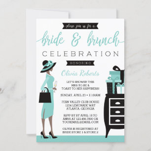 Bride & Brunch Shower Invitation, blauw, zwart Kaart