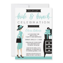 Bride & Brunch Shower Invitation, blauw, zwart