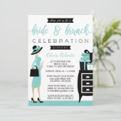 Bride & Brunch Shower Invitation, blauw, zwart Kaart (Staand voorkant)