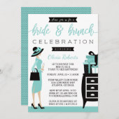 Bride & Brunch Shower Invitation, blauw, zwart Kaart (Voorkant / Achterkant)