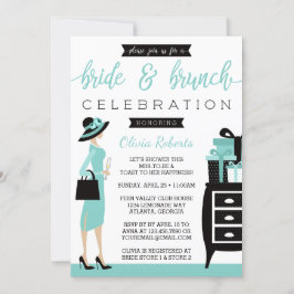 Bride & Brunch Shower Invitation, blauw, zwart Kaart