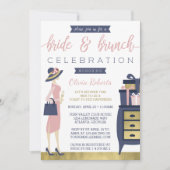 Bride & Brunch Shower Invitation, Navy, Pink, Gold Kaart (Voorkant)