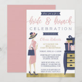Bride & Brunch Shower Invitation, Navy, Pink, Gold Kaart (Voorkant / Achterkant)