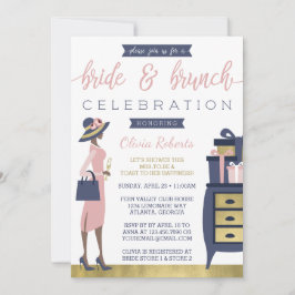 Bride & Brunch Shower Invitation, Navy, Pink, Gold Kaart