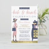 Bride & Brunch Shower Invitation, Navy, Pink, Gold Kaart (Staand voorkant)
