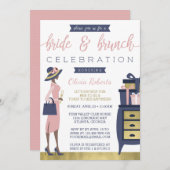 Bride & Brunch Shower Invitation, Navy, Pink, Gold Kaart (Voorkant / Achterkant)