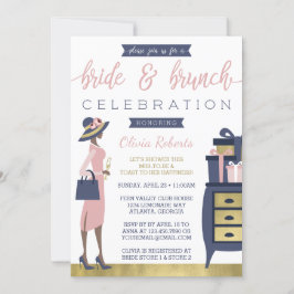 Bride & Brunch Shower Invitation, Navy, Pink, Gold Kaart