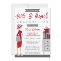 Bride & Brunch Shower Invitation, Red, Grey