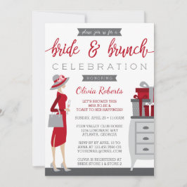 Bride & Brunch Shower Invitation, Red, Grey Kaart