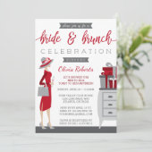 Bride & Brunch Shower Invitation, Red, Grey Kaart (Staand voorkant)