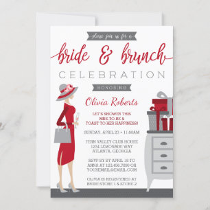 Bride & Brunch Shower Invitation, Red, Grey Kaart