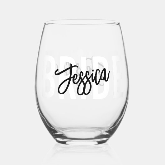 Bride Brush Script Modern Wijnglas Zonder Voet (Achterkant)