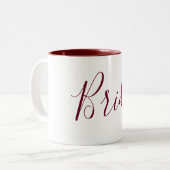 Bride Burgundy en White Cursive Tweekleurige Koffiemok (Voorkant links)