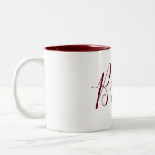 Bride Burgundy en White Cursive Tweekleurige Koffiemok (Links)