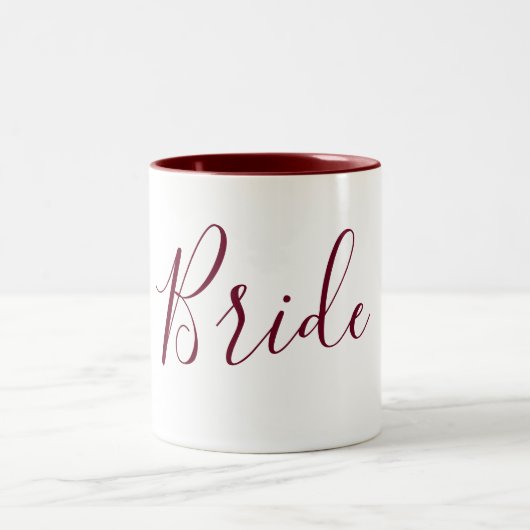 Bride Burgundy en White Cursive Tweekleurige Koffiemok (Center)