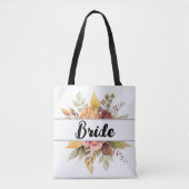 Bride Burgundy Floral Text Fall Wedding Canvas tas (Voorkant)