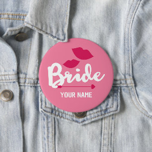 Bride Button Hot Pink Kisses
