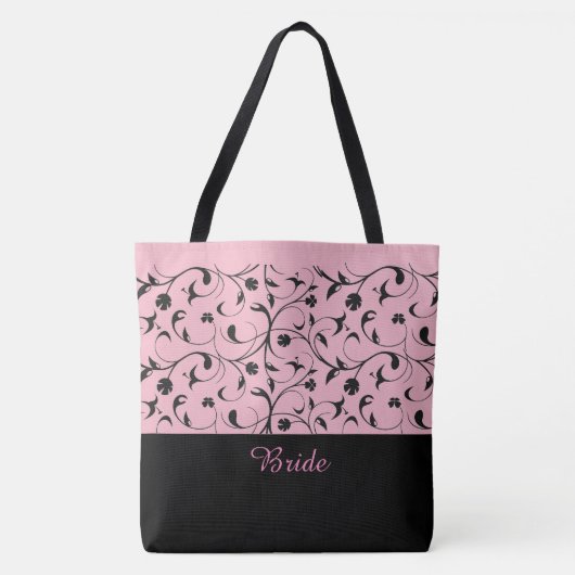 Bride Canvas tas Roze en zwarte scrollen (Voorkant)