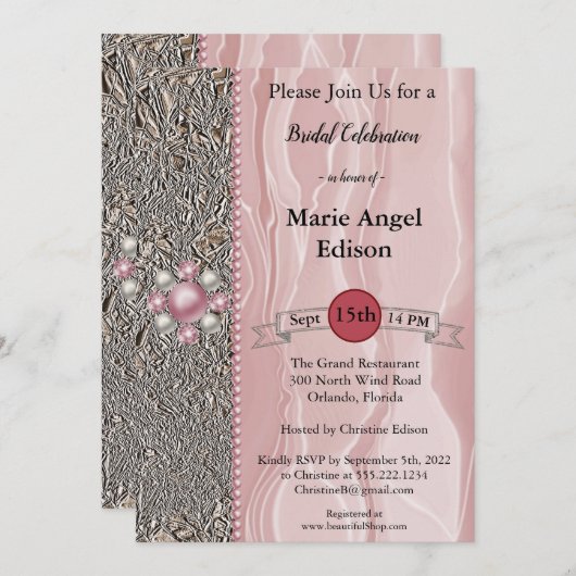 Bride Celebration Folie & Dusty Roos Silk, parels  Kaart (Voorkant / Achterkant)