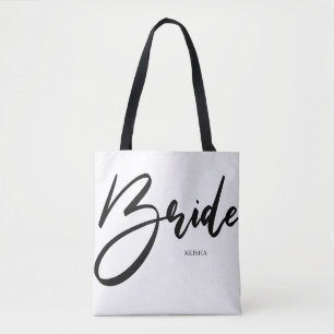Bride Chic Black en White Calligraphy Custom Tote Bag