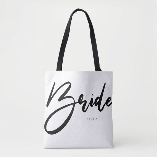 Bride Chic Black en White Calligraphy Custom Tote Bag (Voorkant)