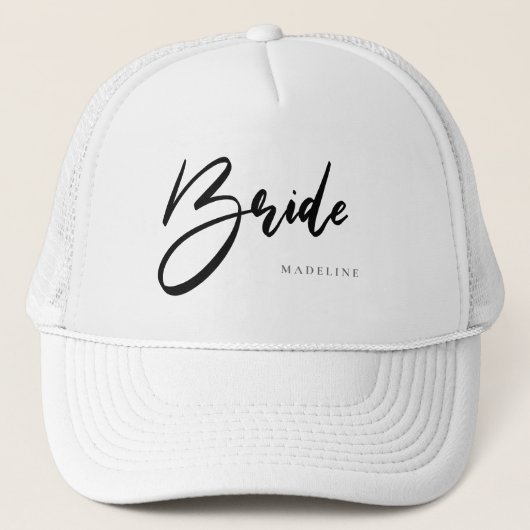 Bride Chic Black Typografie Persoonlijk Wit Trucker Pet (Voorkant)
