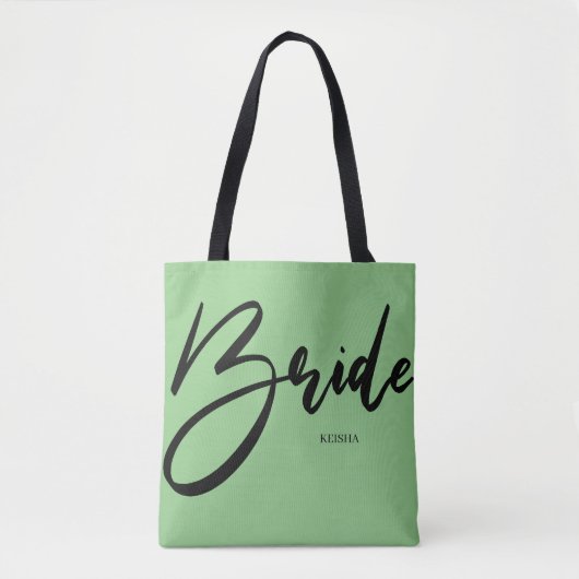 Bride Chic Mint Green Calligraphy Custom Tote Bag (Voorkant)