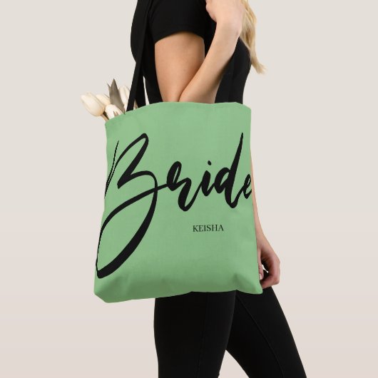 Bride Chic Mint Green Calligraphy Custom Tote Bag (Dichtbij)